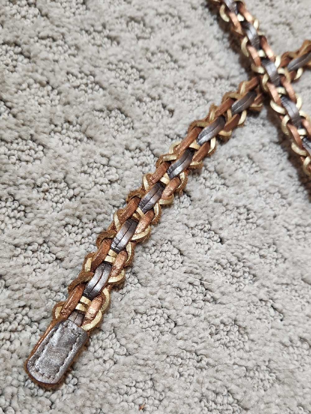 Fossil Braided Leather Belt in Metallic Pewter, Copper Brown, Gold Size Medium - Picture 3 of 13